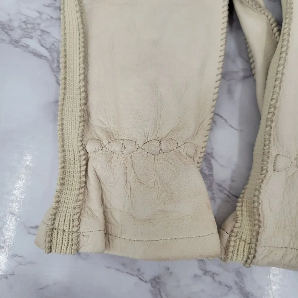 Vintage Deerskin Leather Bone Colored Leather Driving Gloves
